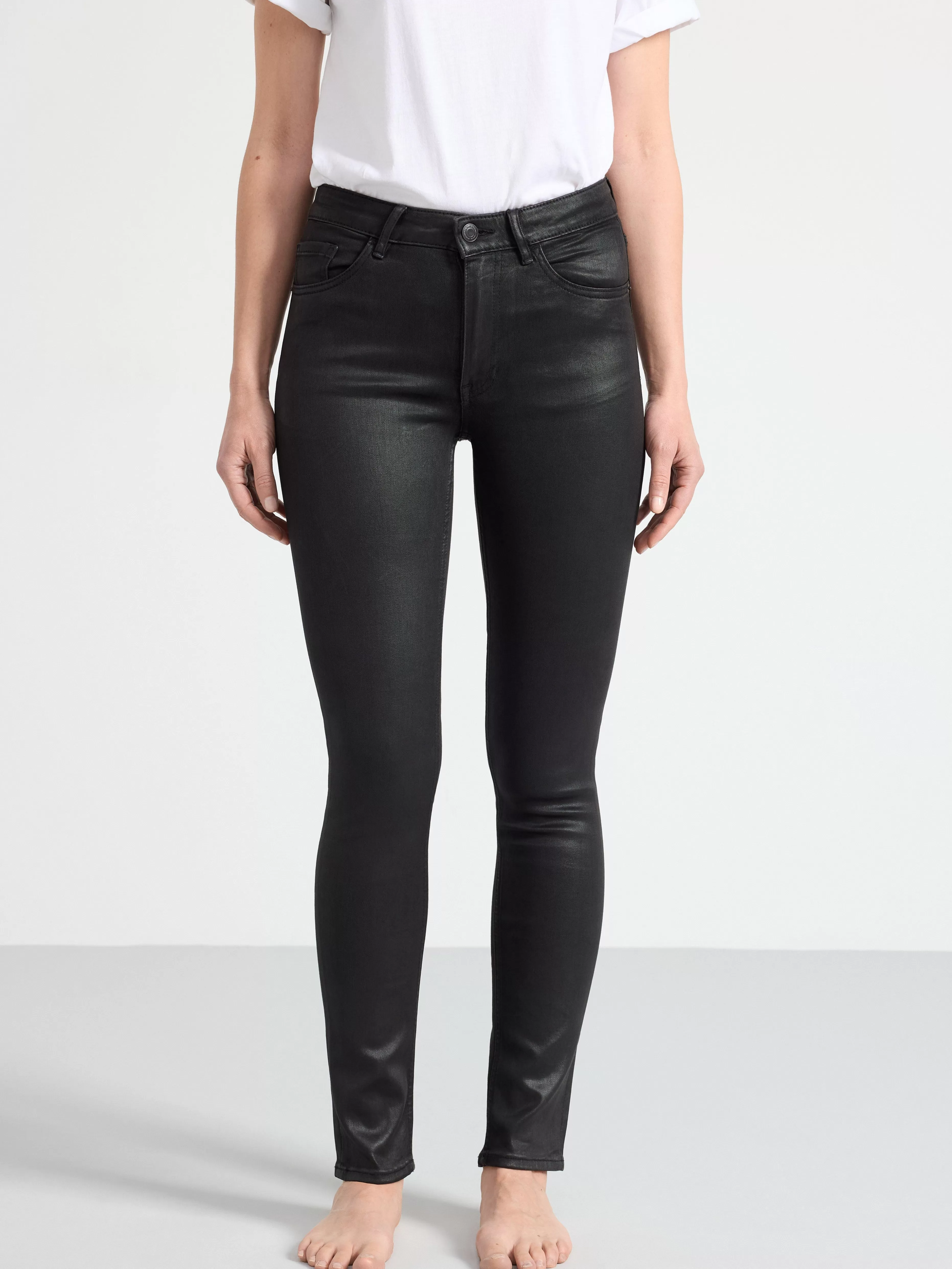 Dam Lindex Alba-Jeans Med Smal Passform, Smalt Ben Och Belagd Yta