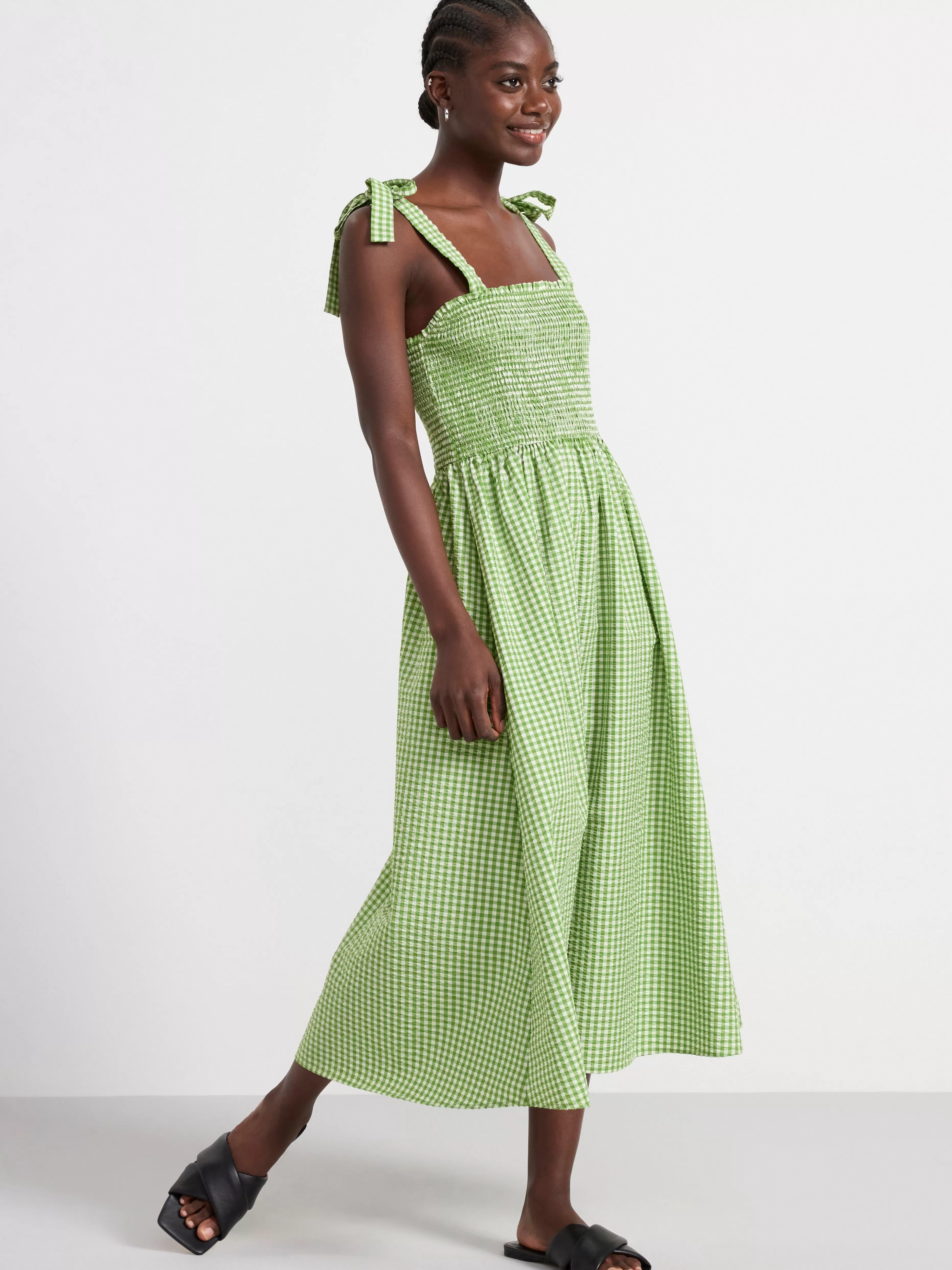 Dam Lindex Rutig Midiklanning Med Smock